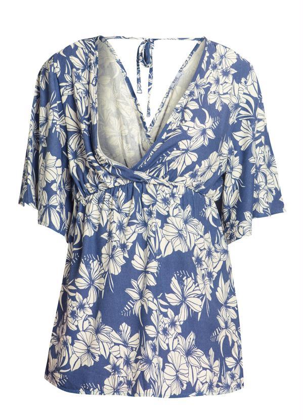 Outlet - Blusa Decote Transpassado Folhagem Azul 7
