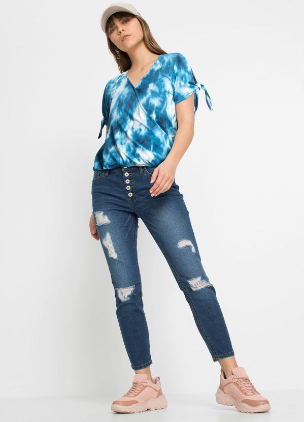 Outlet - Blusa Decote Transpassado Tie Dye Azul 3