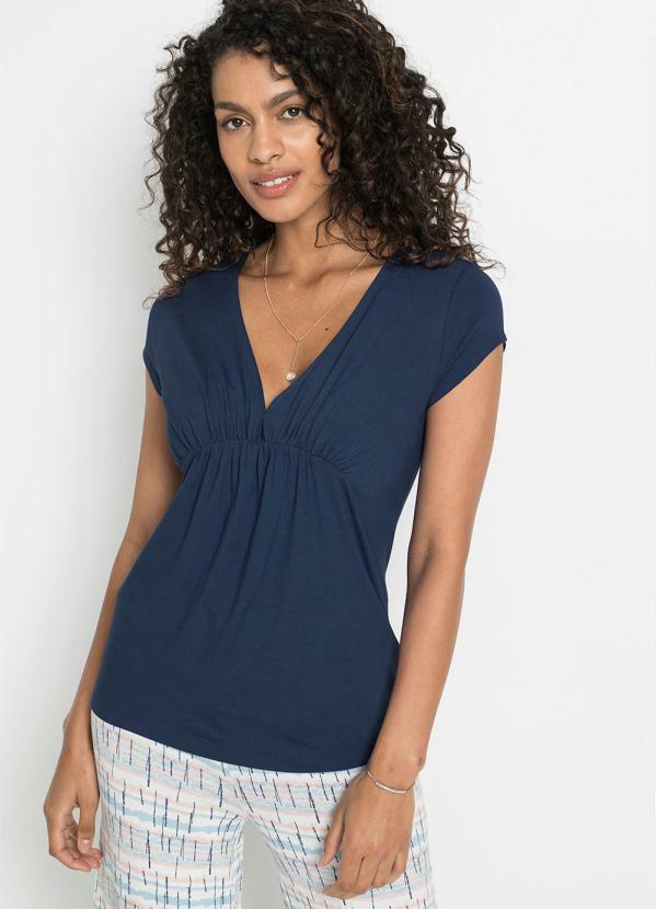 Blusa Decote V (Azul Marinho)