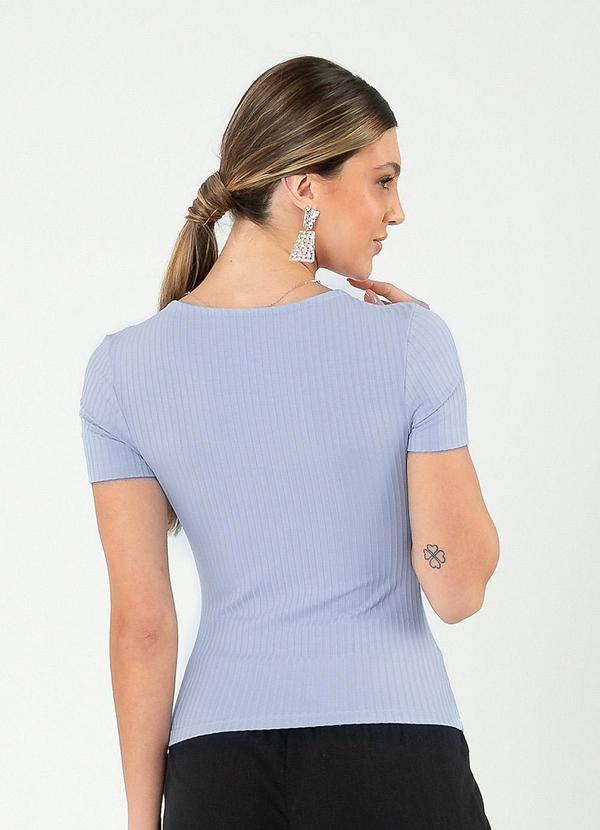 Cativa - Blusa Decote V Canelada Azul Claro 2
