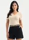 Cativa - Blusa Decote V Canelada Bege - variação: Bege