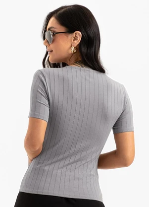 Cativa - Blusa Decote V Canelada Cinza - CATIVA