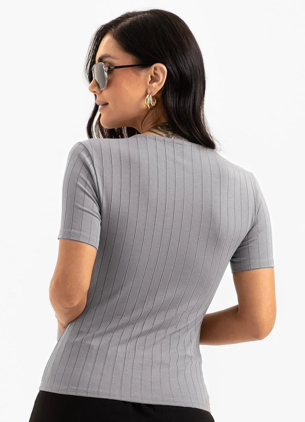 Cativa - Blusa Decote V Canelada Cinza 2