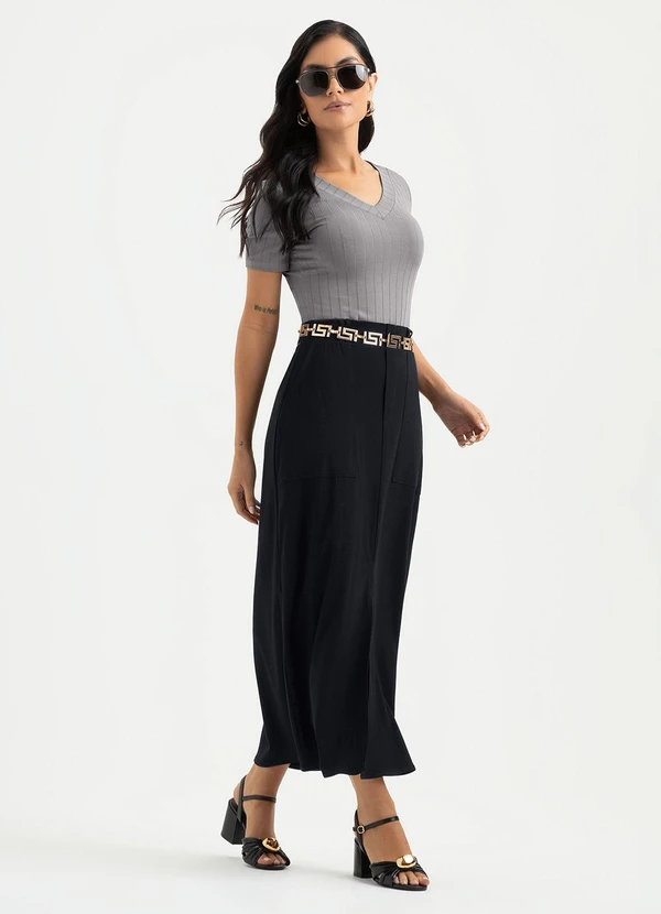 Cativa - Blusa Decote V Canelada Cinza 3