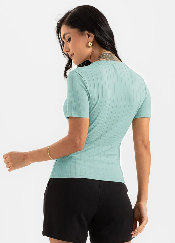 Cativa - Blusa Decote V Canelada Verde Claro 2