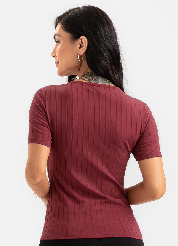 Cativa - Blusa Decote V Canelada Vermelho Escuro 2
