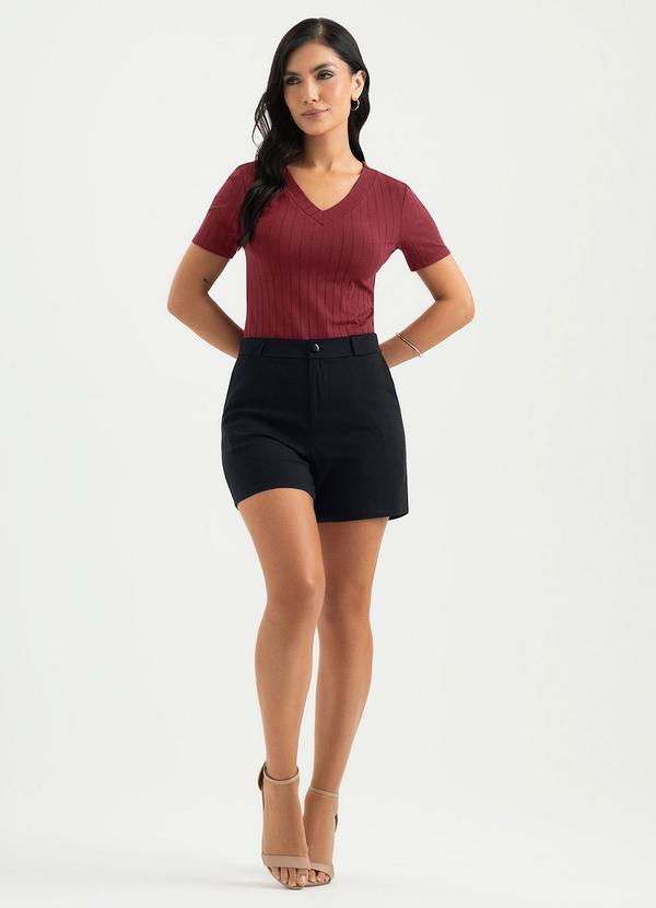 Cativa - Blusa Decote V Canelada Vermelho Escuro 3