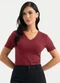 Cativa - Blusa Decote V Canelada Cinza - variação: Vermelho Escuro