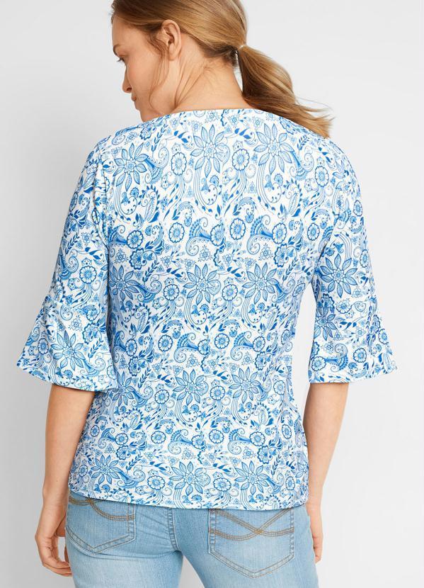 Outlet - Blusa Decote V com Botões Paisley Azul 2