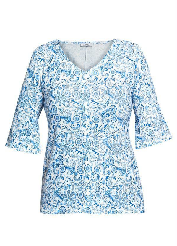 Outlet - Blusa Decote V com Botões Paisley Azul 6