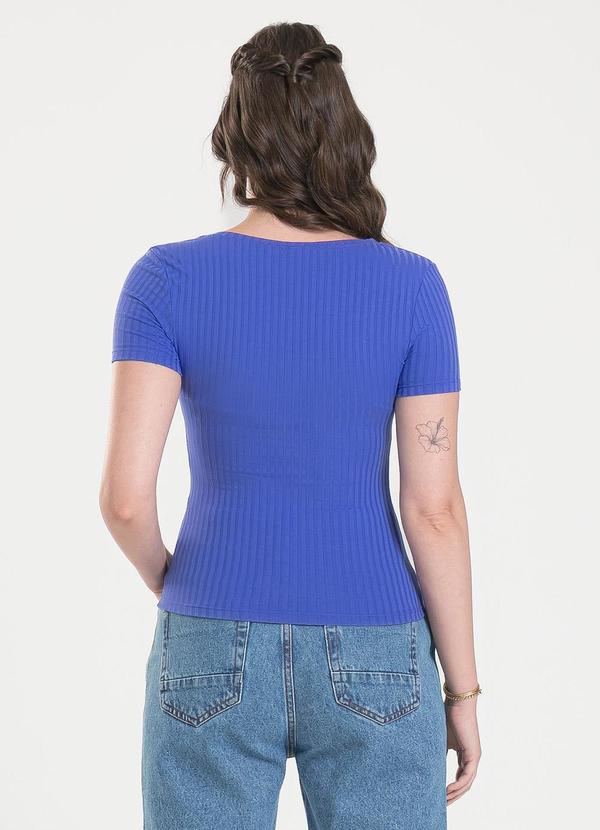 Cativa - Blusa Decote V em Canelado Azul 2
