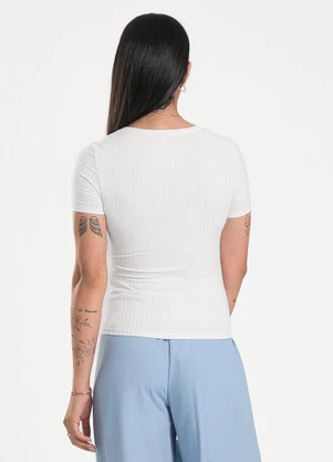 Cativa - Blusa Decote V em Canelado Branco - CATIVA