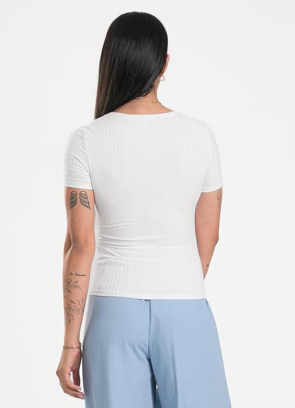 Cativa - Blusa Decote V em Canelado Branco 2