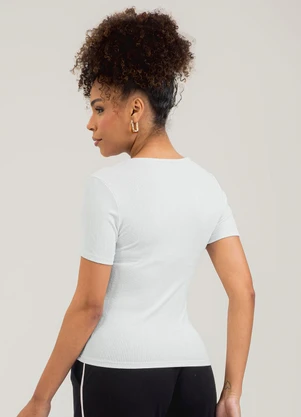 Cativa - Blusa Decote V em Canelado Branco - CATIVA