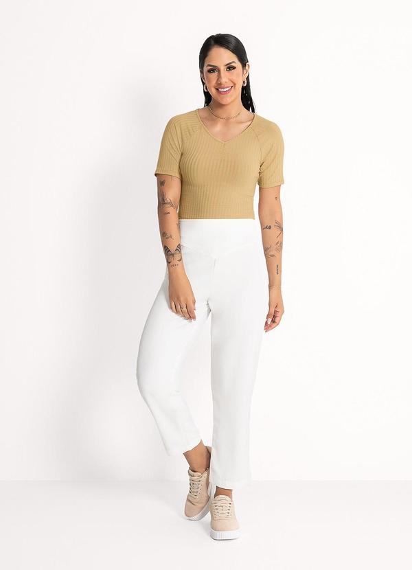 Habana - Blusa Decote V em Canelado  Caramelo 4