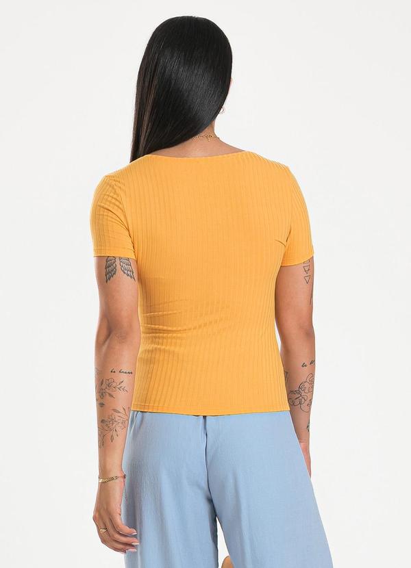 Cativa - Blusa Decote V em Canelado Laranja 2