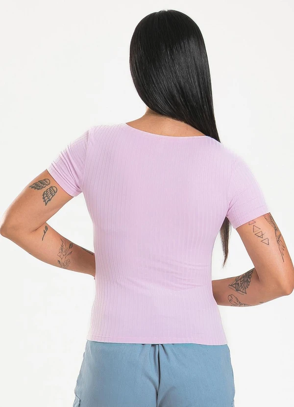 Cativa - Blusa Decote V em Canelado Lilás 2