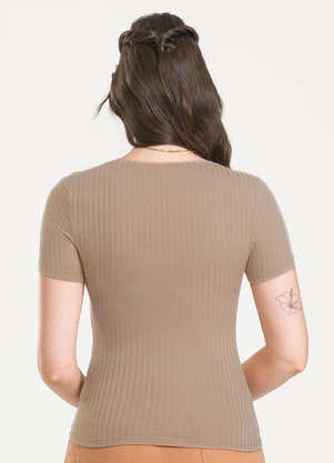 Cativa - Blusa Decote V em Canelado Marrom Claro - CATIVA