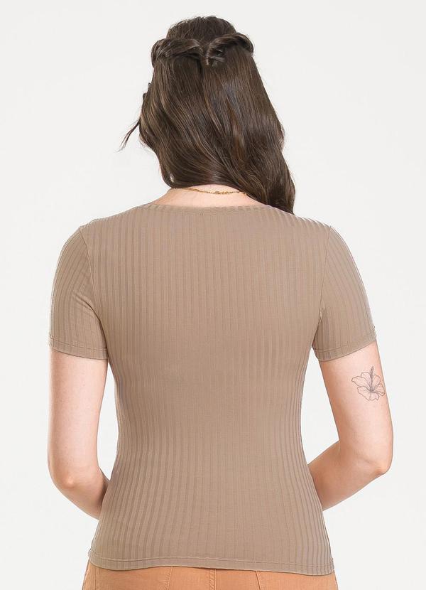 Cativa - Blusa Decote V em Canelado Marrom Claro 2