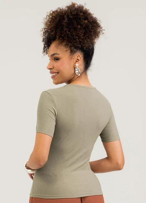 Cativa - Blusa Decote V em Canelado Marrom Claro - CATIVA