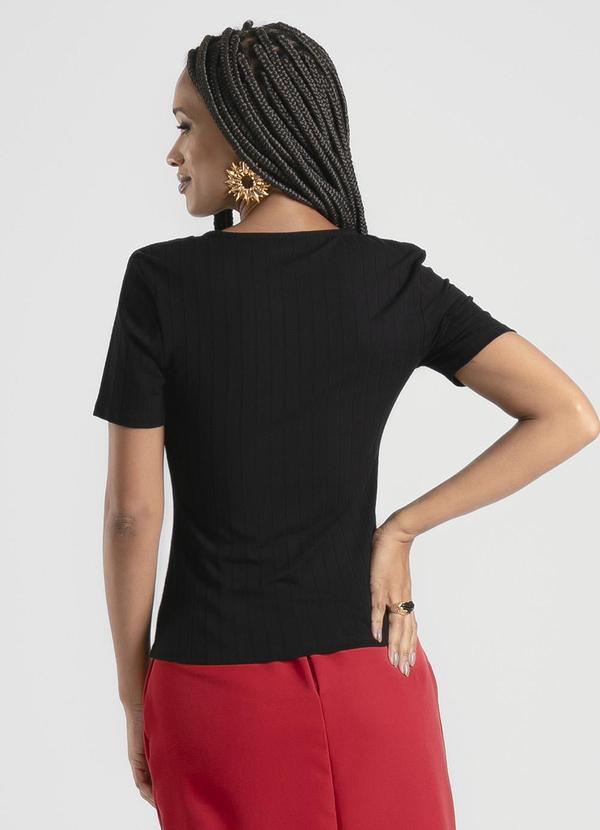 Cativa - Blusa Decote V em Canelado Preto 2