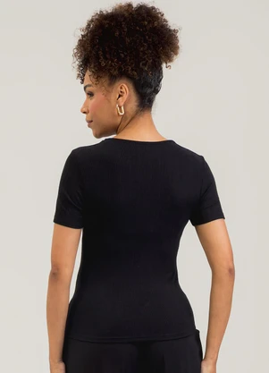 Cativa - Blusa Decote V em Canelado Preto - CATIVA