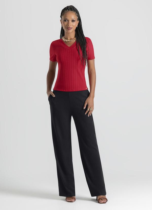 Cativa - Blusa Decote V em Canelado Vermelho Escuro 3