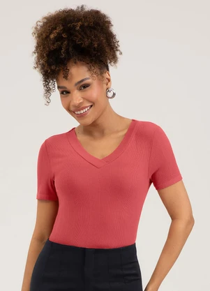 Cativa - Blusa Decote V em Canelado Vermelho - CATIVA