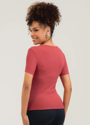 Cativa - Blusa Decote V em Canelado Vermelho - CATIVA