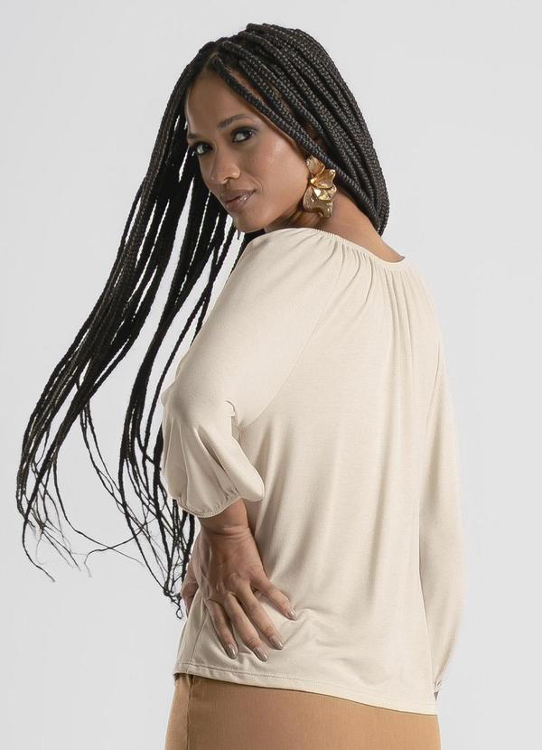 Cativa - Blusa Decote V em Crepe Bege 2