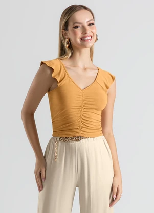 Cativa - Blusa Decote V em Malha Caramelo - CATIVA