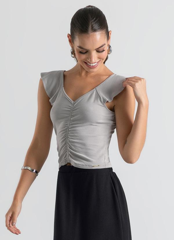 Cativa - Blusa Decote V em Malha Cinza 1
