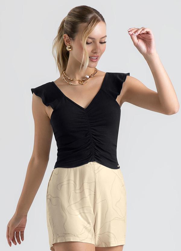 Cativa - Blusa Decote V em Malha Preto