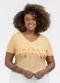 Habana - Blusa Decote V em Misturinha Marrom Claro - variação: Amarelo Claro