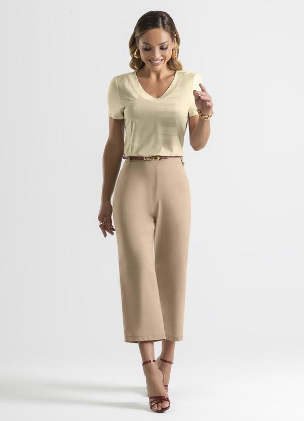 Cativa - Blusa Decote V em Misturinha Bege 3