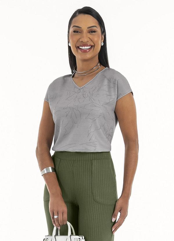 Habana - Blusa Decote V em Misturinha Cinza