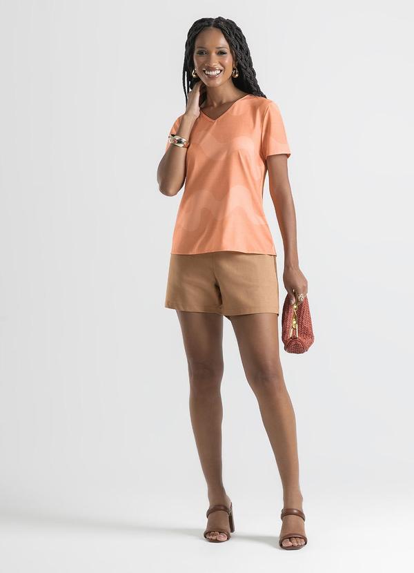 Cativa - Blusa Decote V em Misturinha Laranja Claro 3