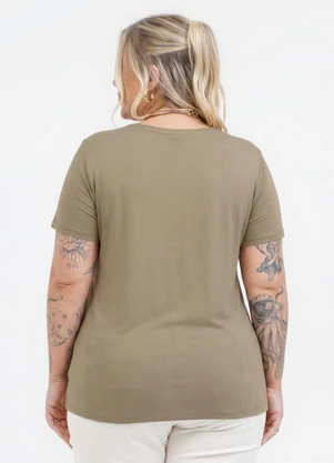 Habana - Blusa Decote V em Misturinha Marrom Claro - HABANA