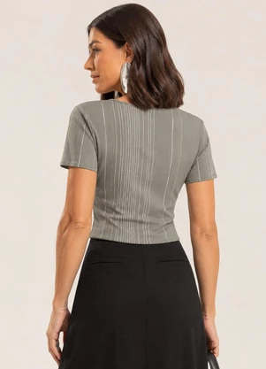 Gris - Blusa Decote V em Viscose com Elastano Cinza - GRIS
