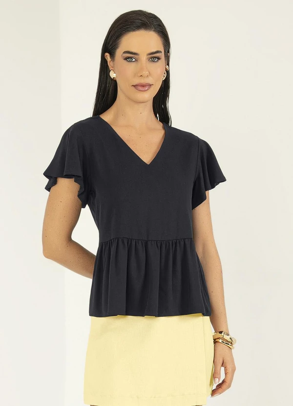 Gris - Blusa Decote V em Viscose Preto