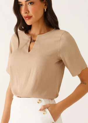 Principessa - Blusa Decote V em Viscose Bege Rosemary - PRINCIPESSA