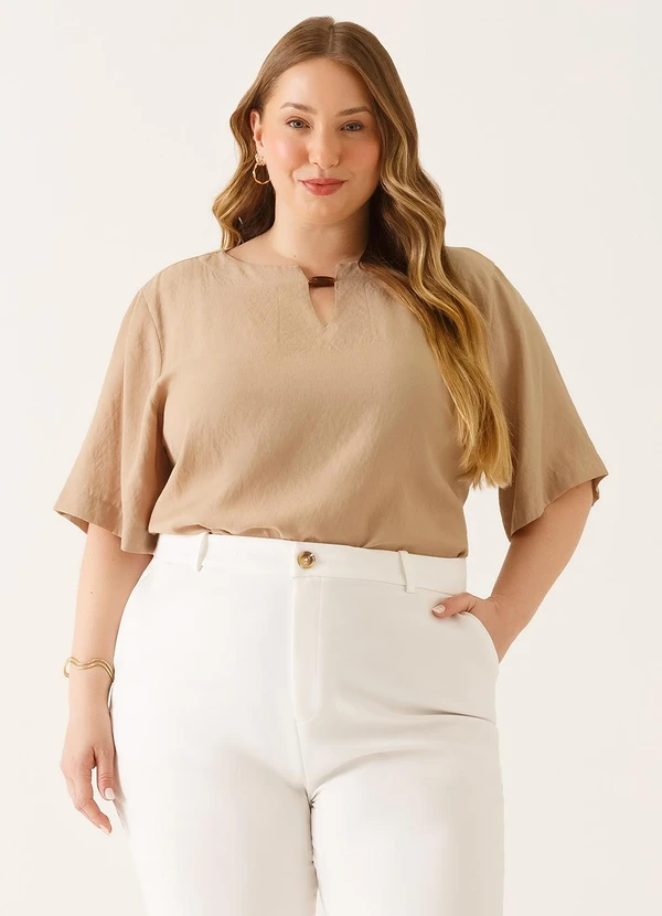 Principessa - Blusa Decote V em Viscose Bege Rosemary 4