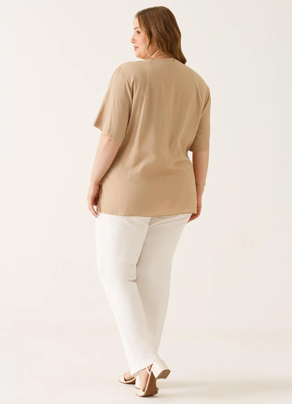 Principessa - Blusa Decote V em Viscose Bege Rosemary 5