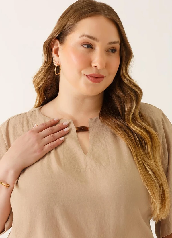 Principessa - Blusa Decote V em Viscose Bege Rosemary 7