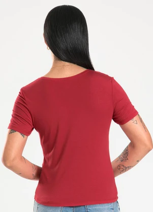 Cativa - Blusa Decote V em Viscose Vermelho Escuro - CATIVA