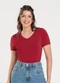 Cativa - Blusa Decote V em Viscose Bege - variação: Vermelho Escuro