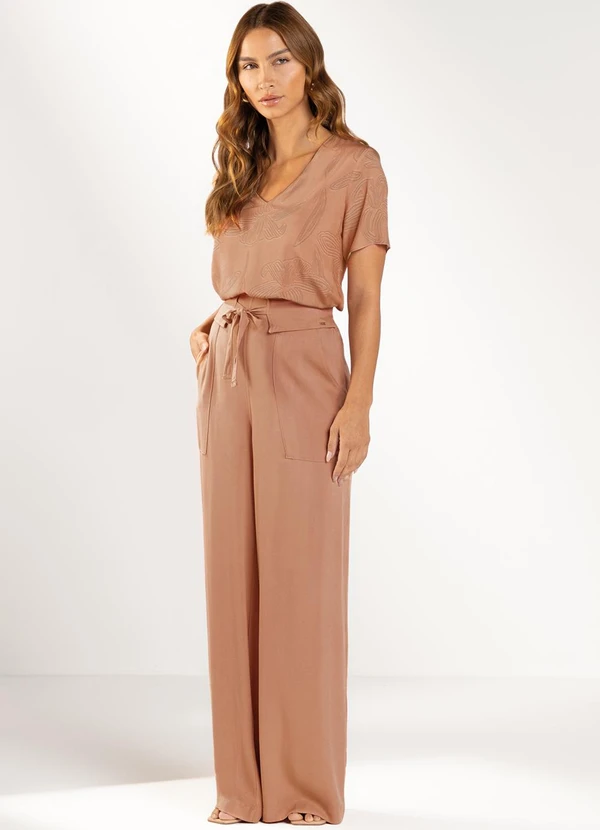 Marialícia - Blusa Decote V Floral Marrom 2