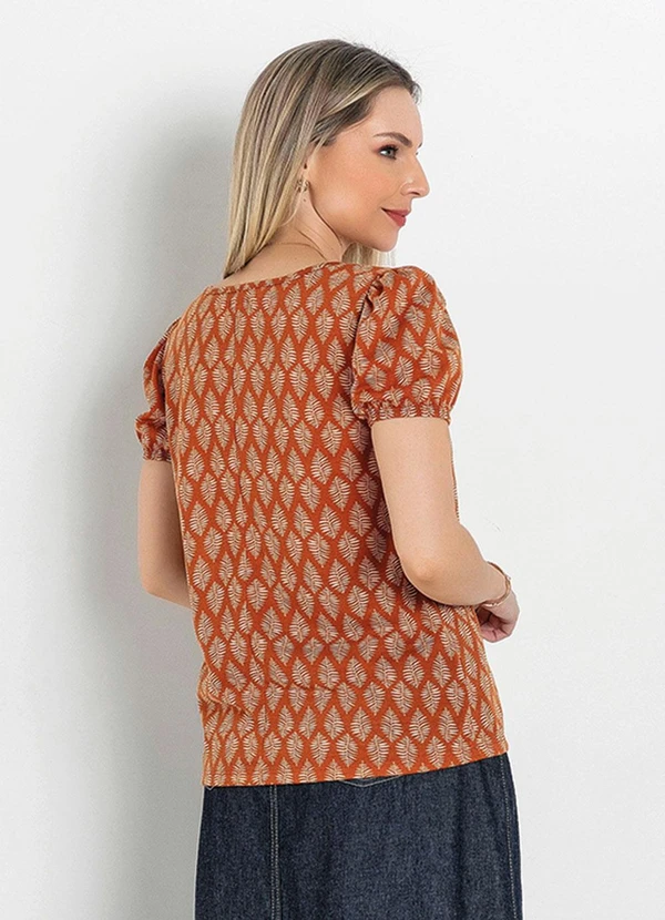 Rosalie - Blusa Decote V Folhas Ferrugem 6