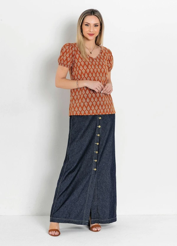 Rosalie - Blusa Decote V Folhas Ferrugem 7