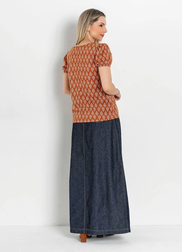 Rosalie - Blusa Decote V Folhas Ferrugem 8